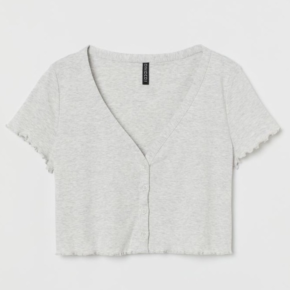 H&M Button-front Crop Top - Light Gray - Picture 4 of 4